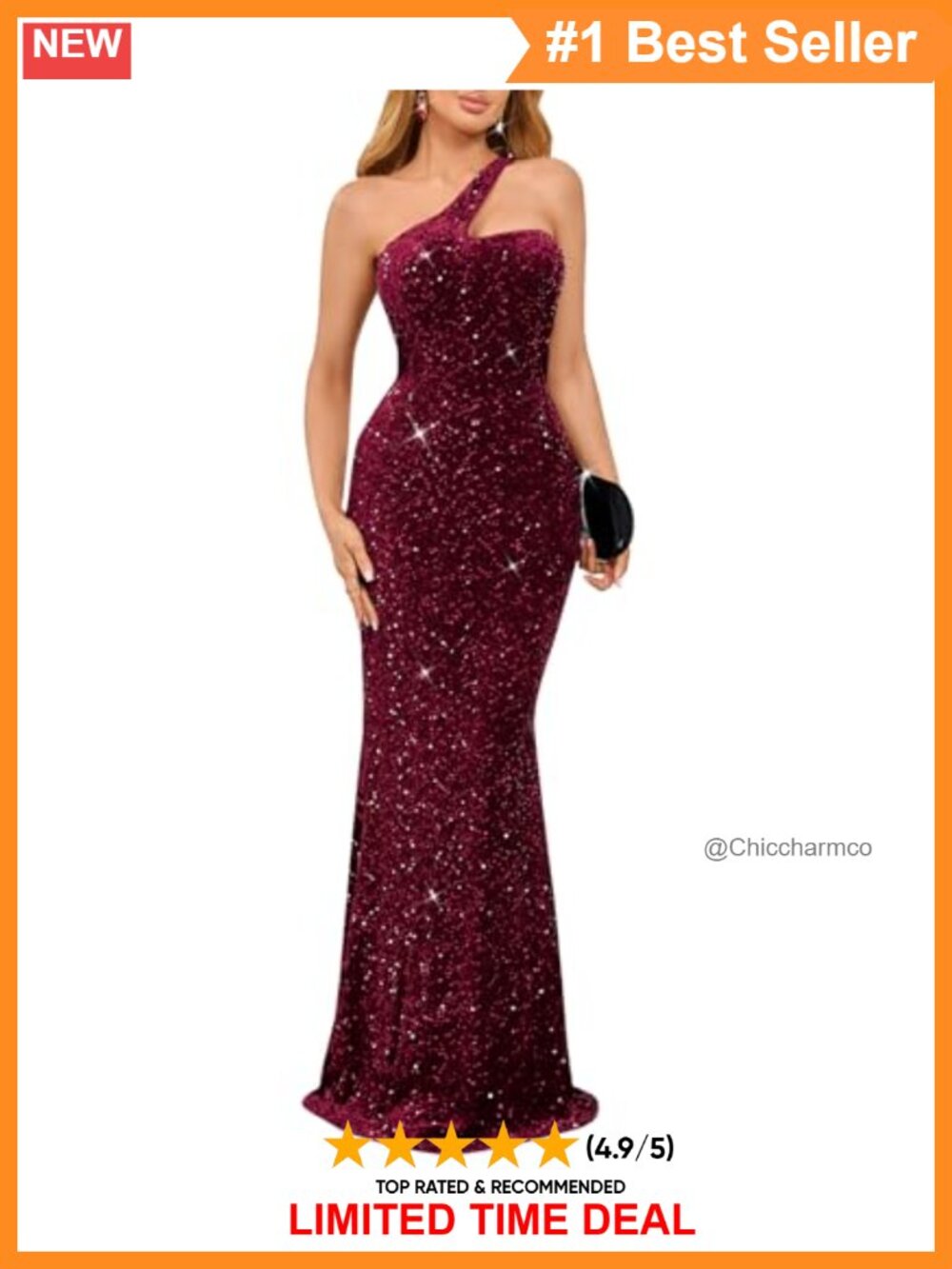 One Shoulder Sequin Mermaid Maxi Formal Evening Gown Prom Dress